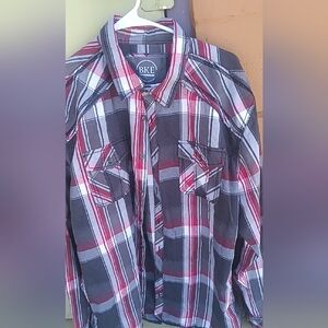 BKE Red and Gray Plaid Button Down Shirt